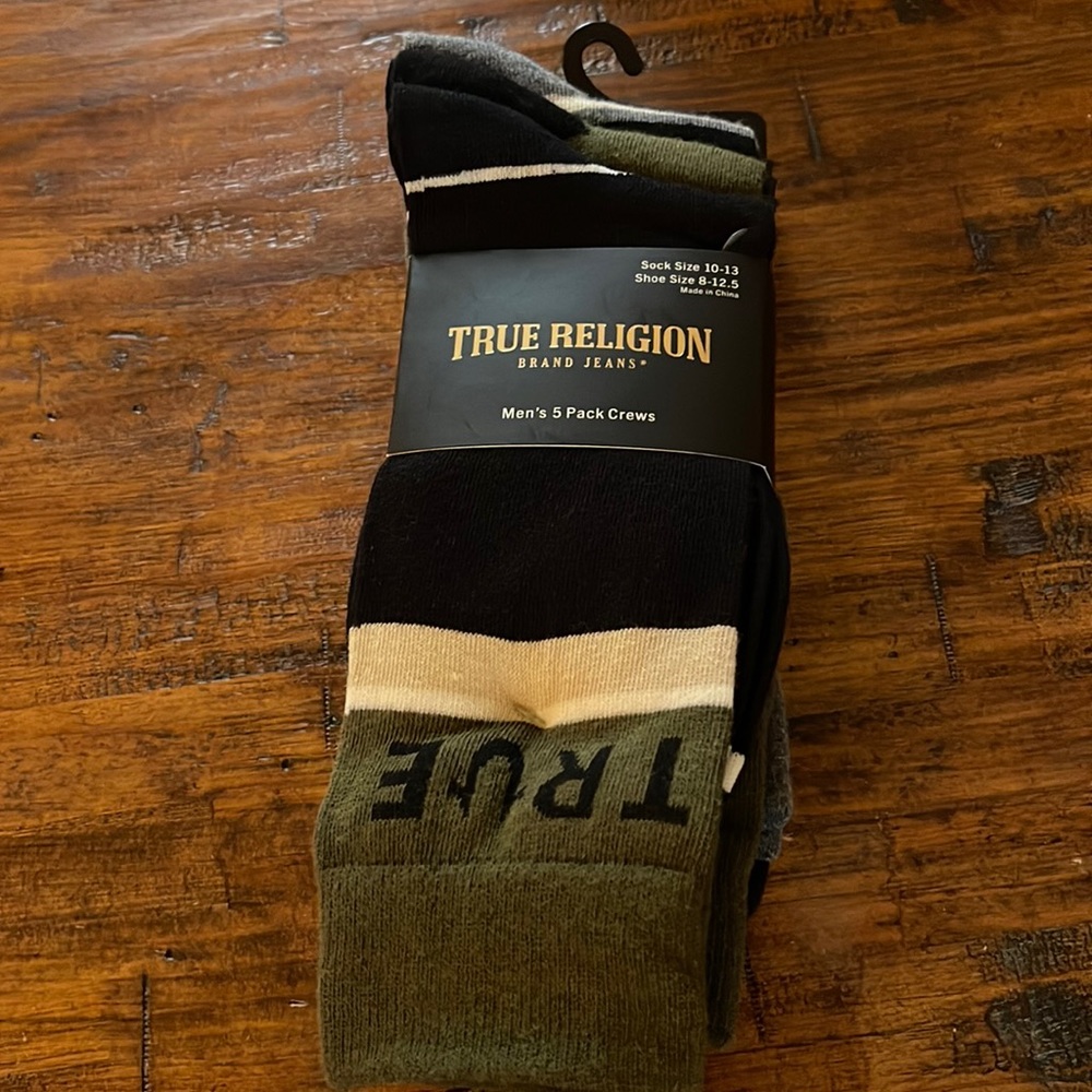 True Religion 5 Pack Crew Socks